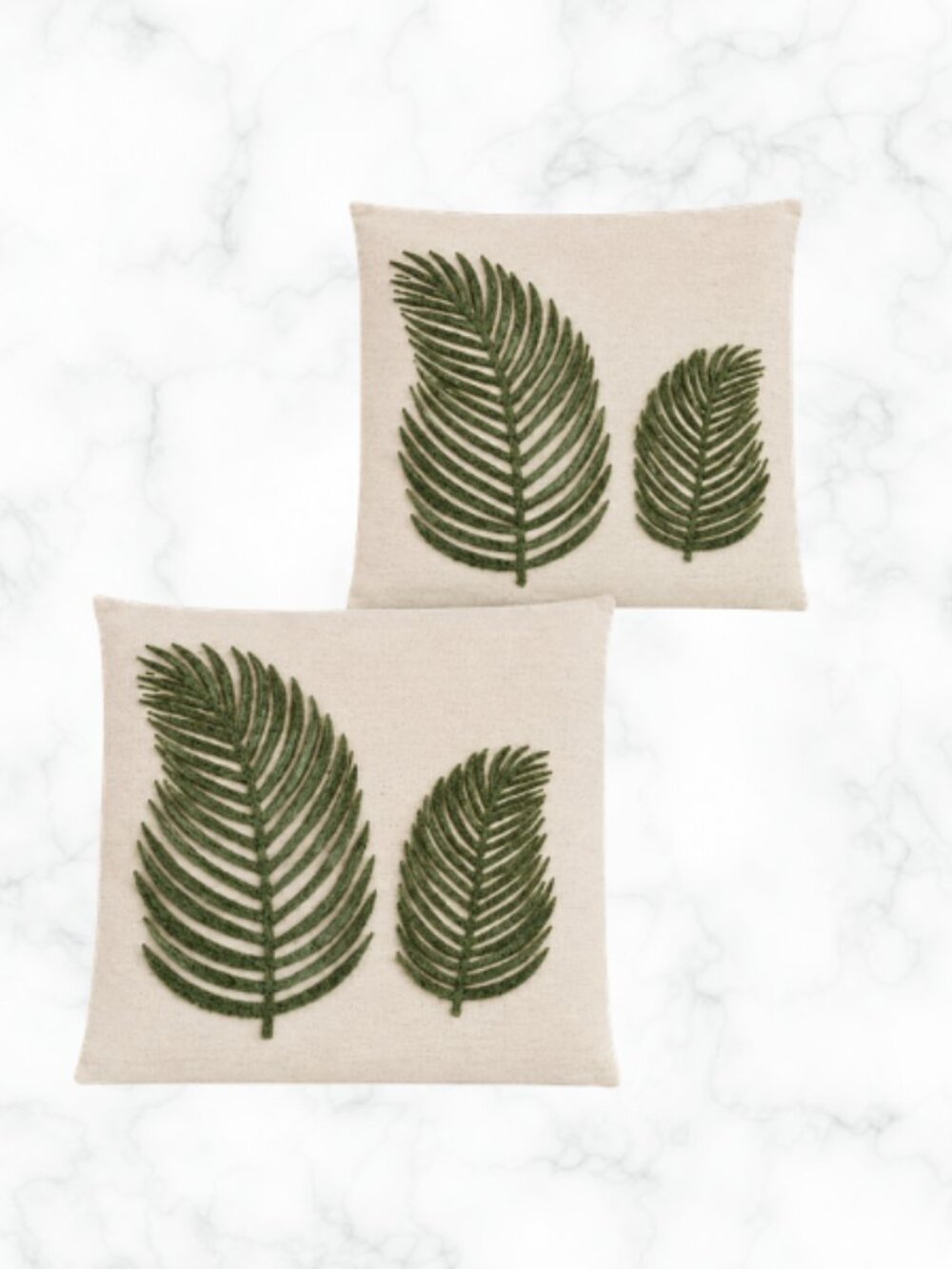 VANNCIO Set of 2 Tufted Palm Leaf Embroidered Linen Blend Pillow Covers 18x18